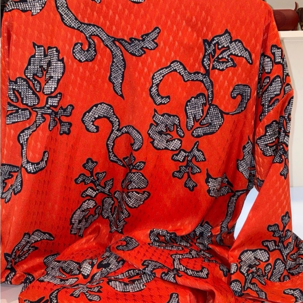 CHICO'S Orient Bliss Jacquard Kimono Jacket Orange Spice Sz 2 Women’s 12 - 14 - Picture 7 of 8